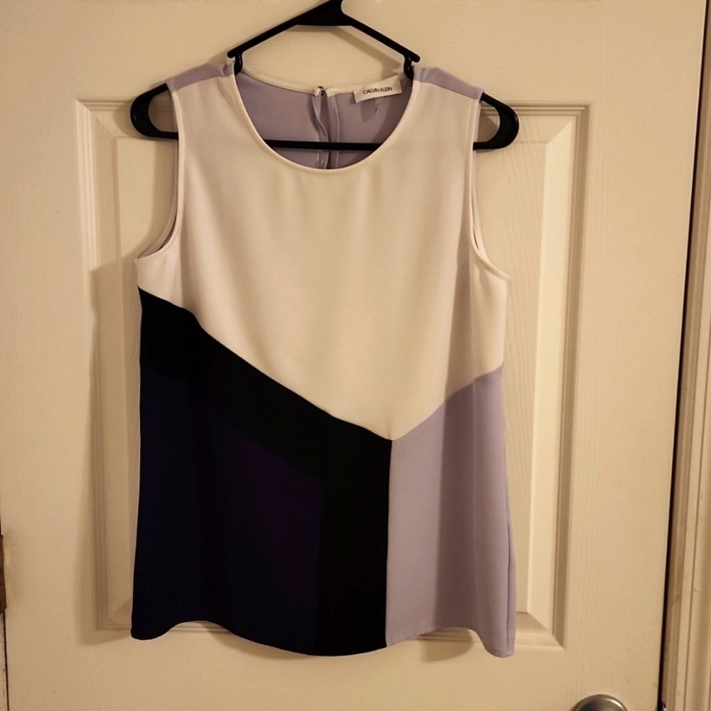 Calvin Klein Black White & Purple Color Block Sleeveless Blouse Size S